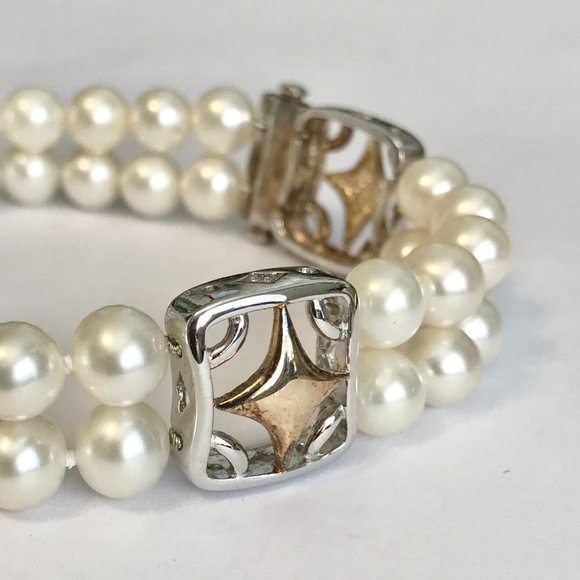 Vintage Sterling Silver White Pearl Bracelet Ross & Simons Estate Double Strand - Picture 6 of 16